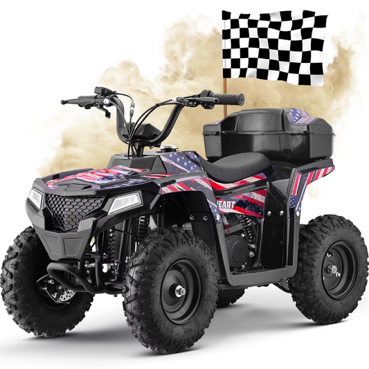 Gas-Power ATV/Quad for Age 6+, 40cc 4-Stroke Gas Powered Mini Motorcycle Speeds up to 15.5 MPH for Off-Road with Storage Box,Suspension, Disc Brake, 165 LBS Capacity