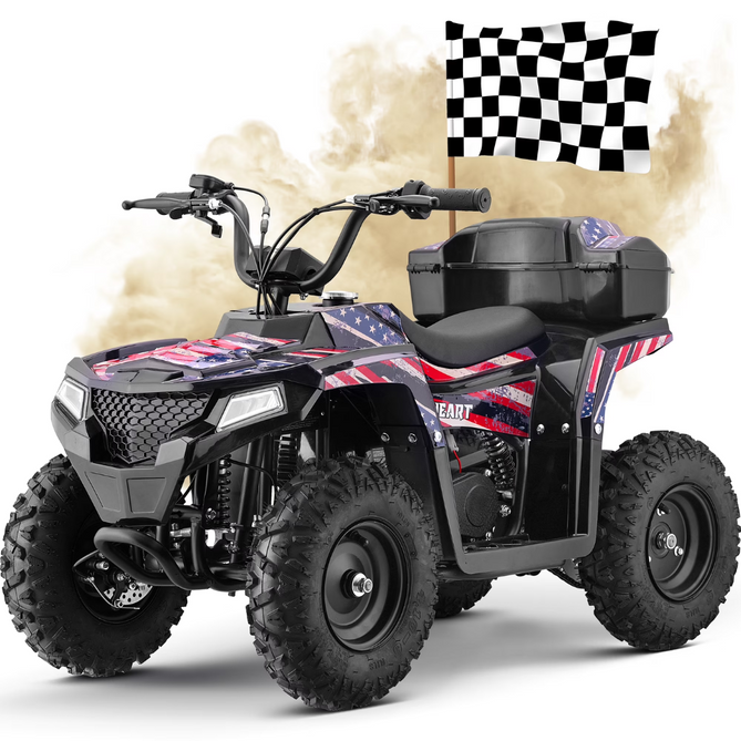 Gas-Power ATV/Quad for Age 6+, 40cc 4-Stroke Gas Powered Mini Motorcycle Speeds up to 15.5 MPH for Off-Road with Storage Box,Suspension, Disc Brake, 165 LBS Capacity