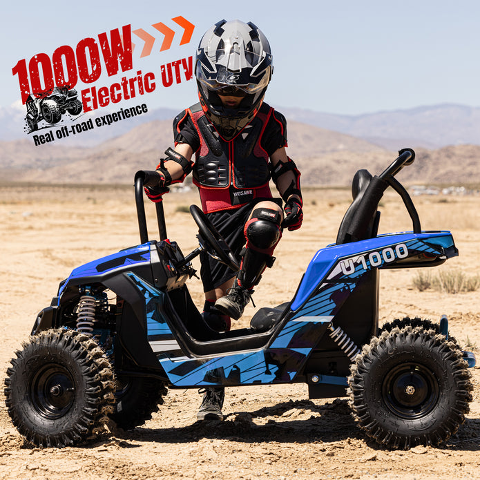 HoverHearts UTV 1000W 48V Battery Go-Kart, X-Large Steel Frame, Off-Road Tire, Full Suspension, Adjustable Speed, Electric 4 Wheeler with Parental Lock