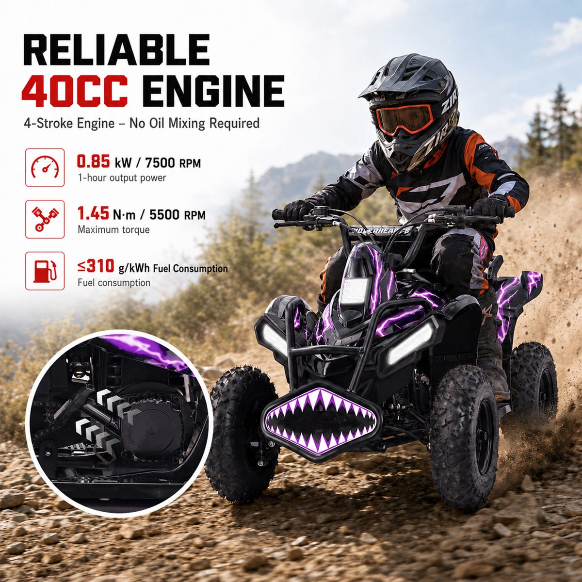 HoverHearts  XW-A01 40CC 4-Stroke Gas Powered ATV For Kids 15 MPH Max Top Speed