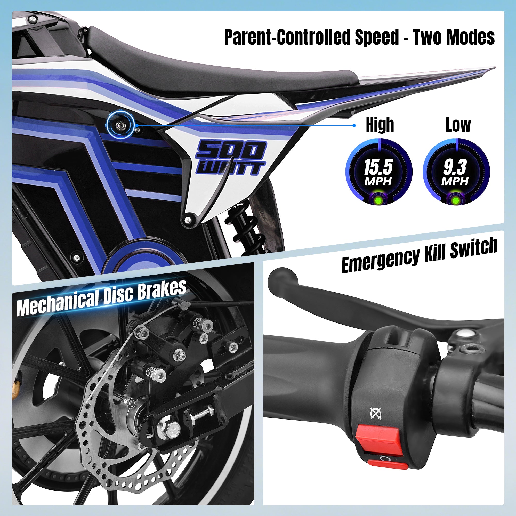 HoverHearts DZ008 Electric Dirt Bike 18 MPH (Max Speed) E-Bike Max Load 165 LBS