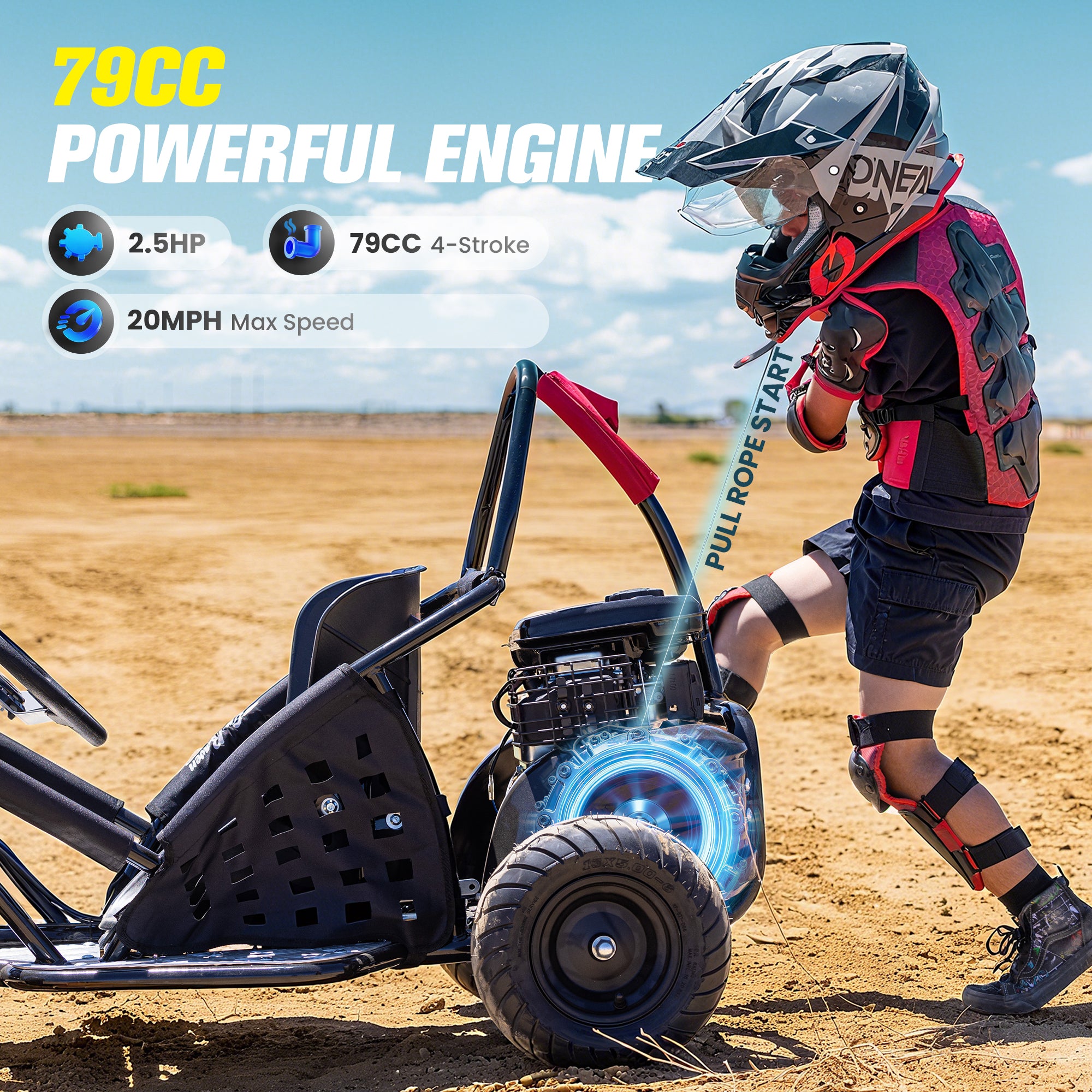 HoverHearts 79cc 1-Seater Gasoline Go-Kart, 4-Stroke 2.5HP, 13