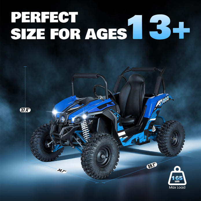 HoverHearts UTV 1000W 48V Battery Go-Kart, X-Large Steel Frame, Off-Road Tire, Full Suspension, Adjustable Speed, Electric 4 Wheeler with Parental Lock