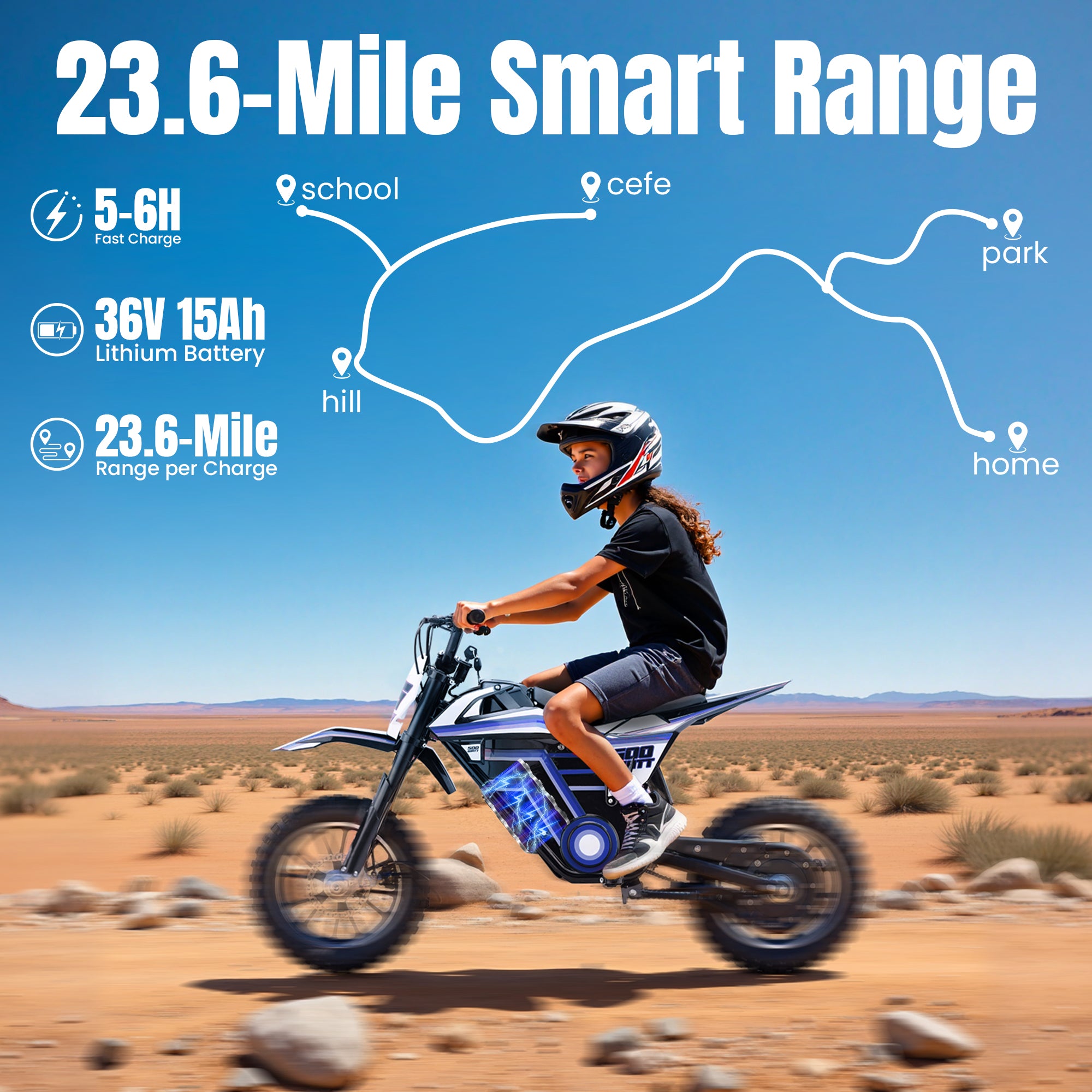 HoverHearts DZ008 Electric Dirt Bike 18 MPH (Max Speed) E-Bike Max Load 165 LBS