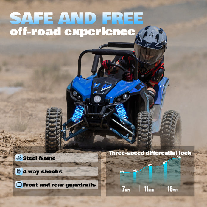 HoverHearts UTV 1000W 48V Battery Go-Kart, X-Large Steel Frame, Off-Road Tire, Full Suspension, Adjustable Speed, Electric 4 Wheeler with Parental Lock