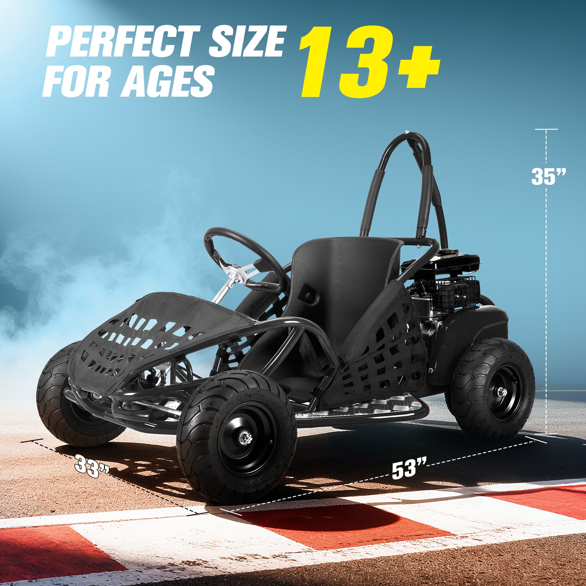 HoverHearts 79cc 1-Seater Gasoline Go-Kart, 4-Stroke 2.5HP, 13