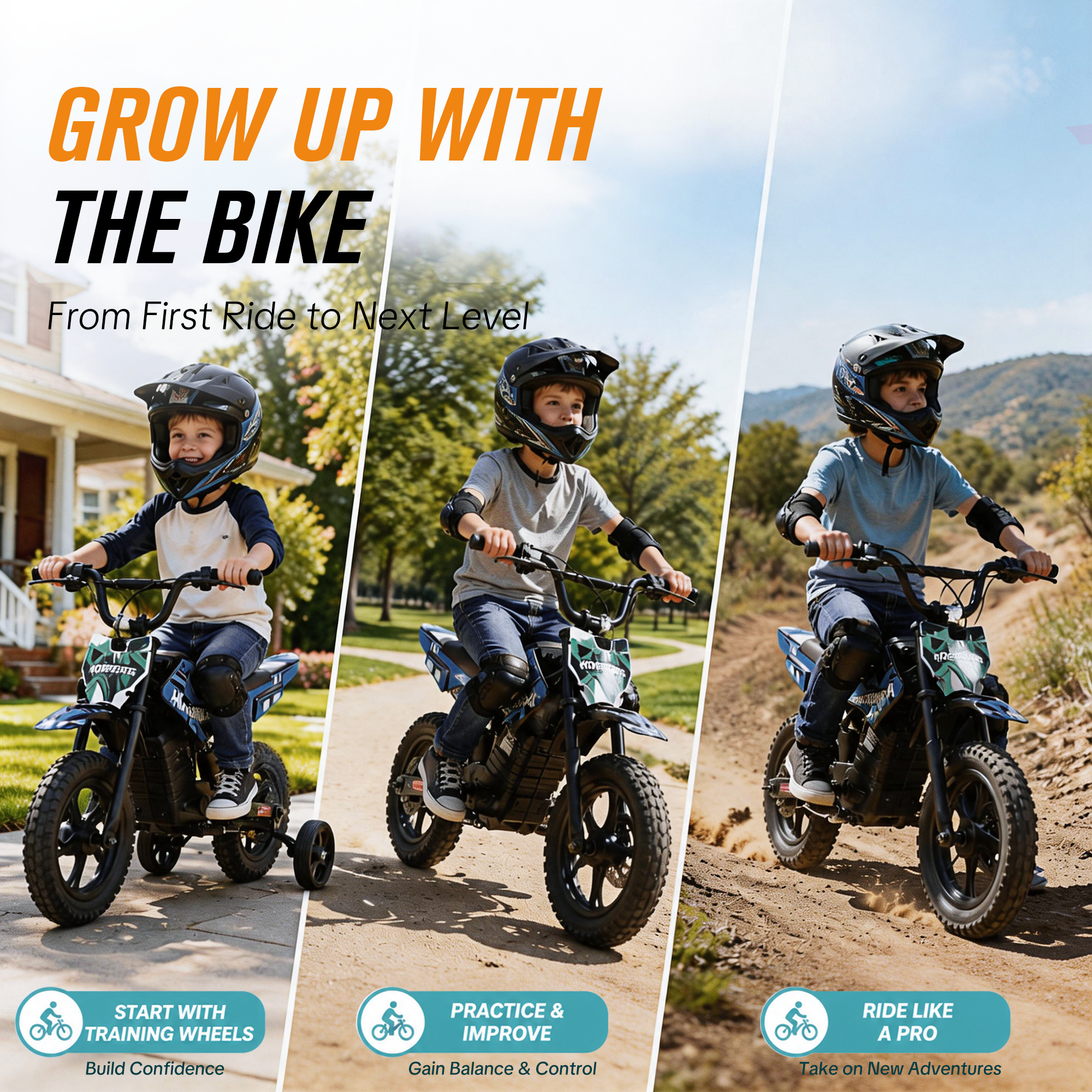 HoverHearts DZ006 Kids 2-in-1  Electric Balance Dirt Bike,  with Removable Training Wheels,  6.21 MPH Safe Speed