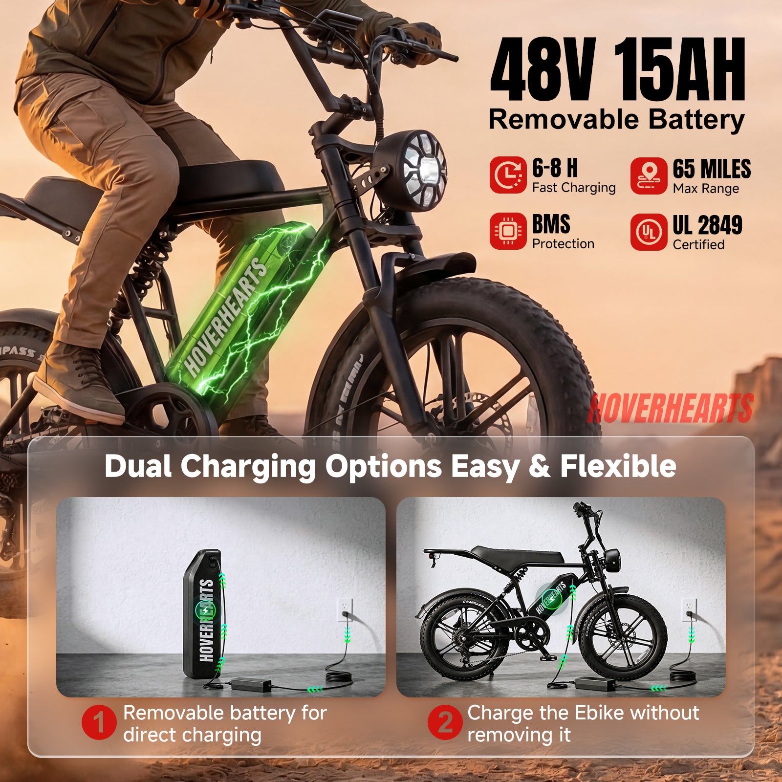 HoverHearts Eb-1 Electric Bike 7-Speed Transmission Top Speed 25MPH