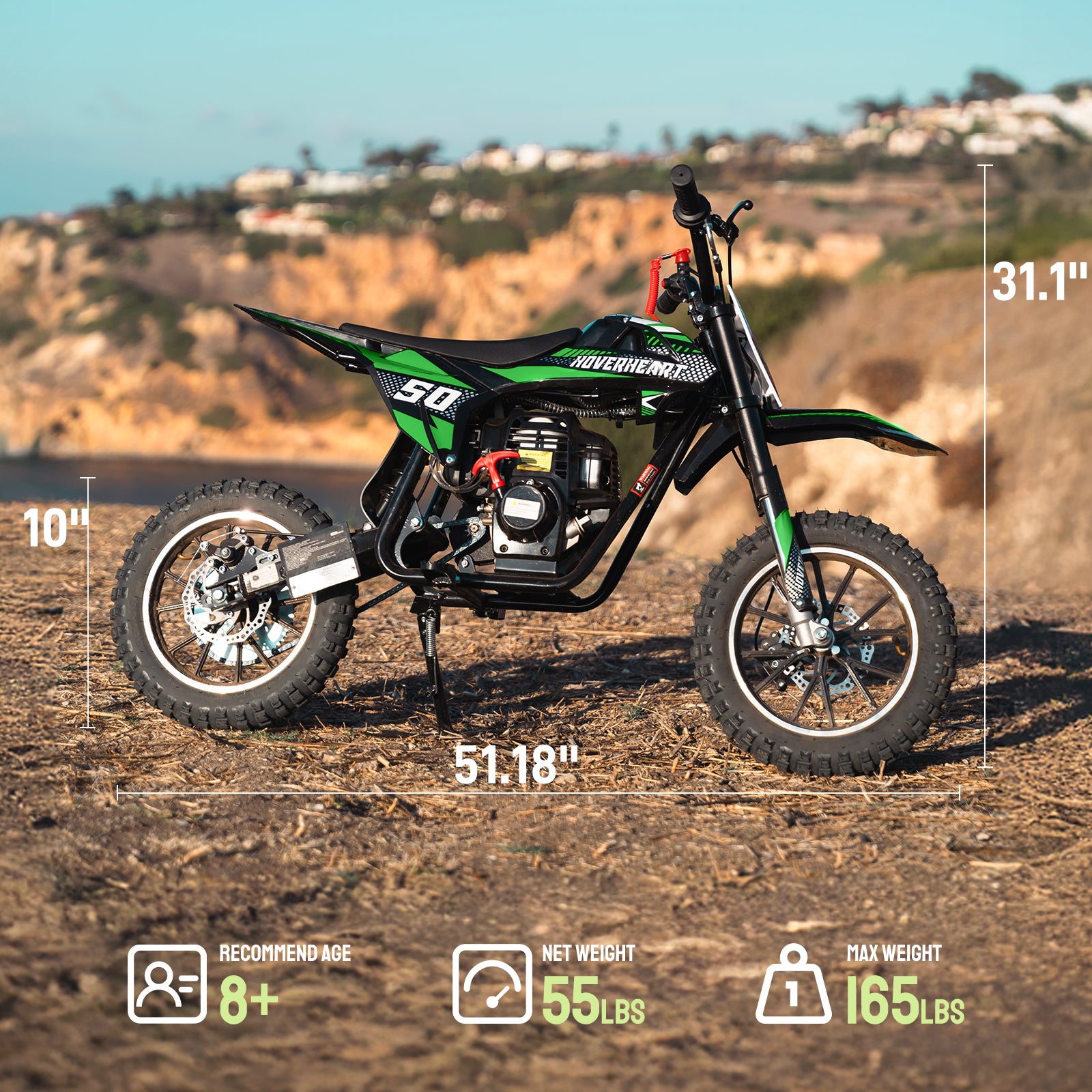 HoverHearts DB4S004 Gas Dirt Bike 4-Stroke Gas Bike No Oil Mix Required