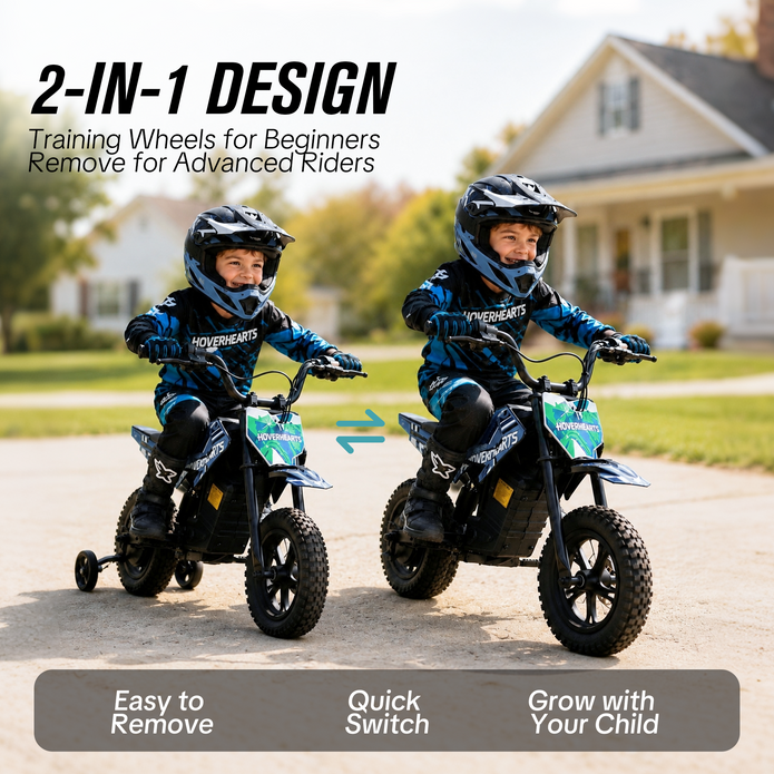 HoverHearts DZ006 Kids 2-in-1  Electric Balance Dirt Bike,  with Removable Training Wheels,  6.21 MPH Safe Speed