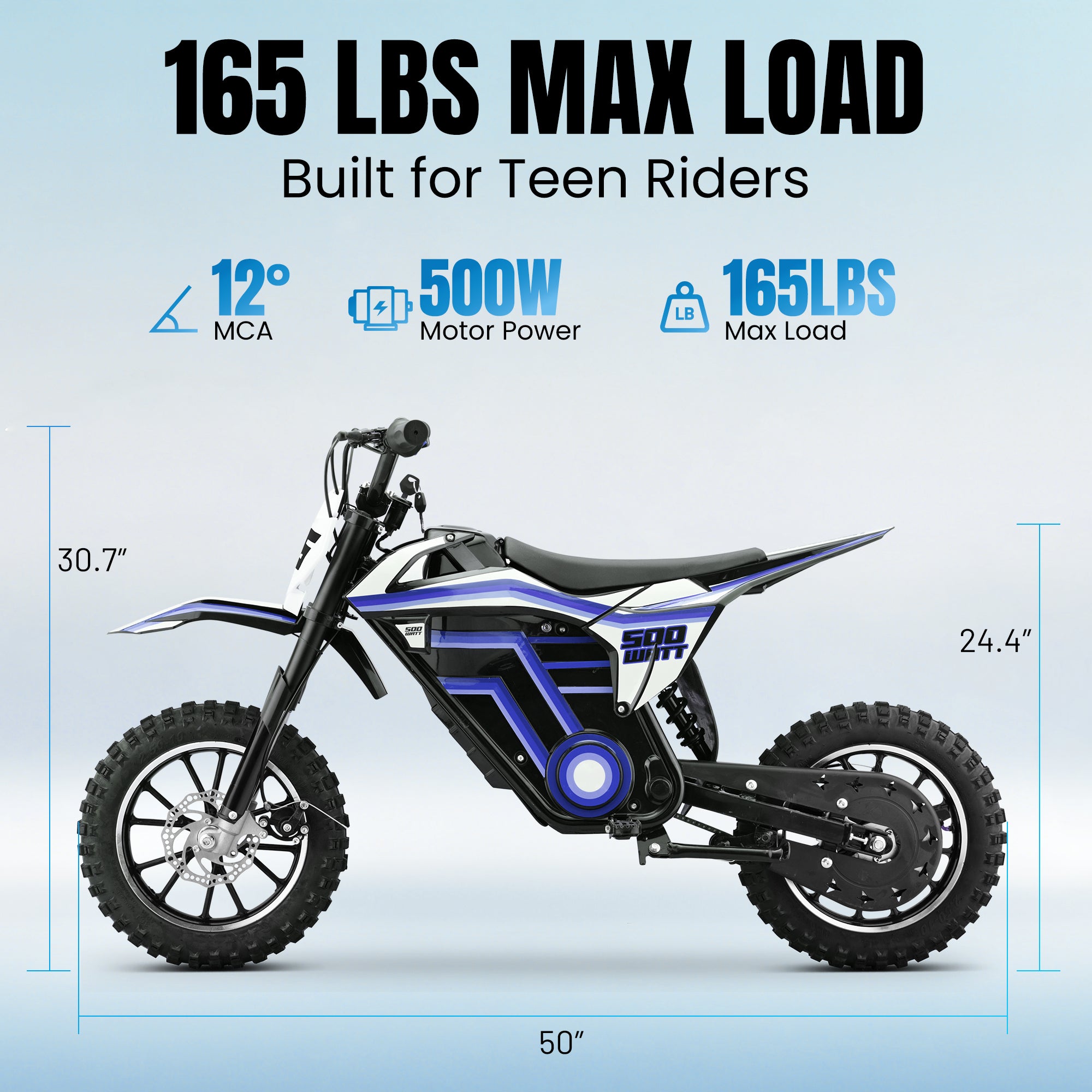 HoverHearts DZ008 Electric Dirt Bike 18 MPH (Max Speed) E-Bike Max Load 165 LBS