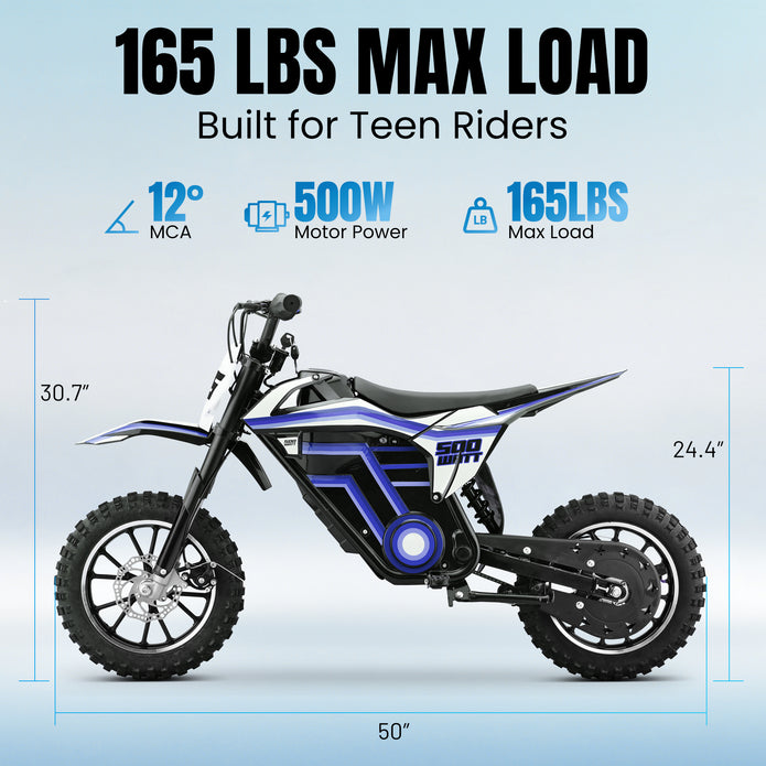 HoverHearts DZ008 Electric Dirt Bike 18 MPH (Max Speed) E-Bike Max Load 165 LBS
