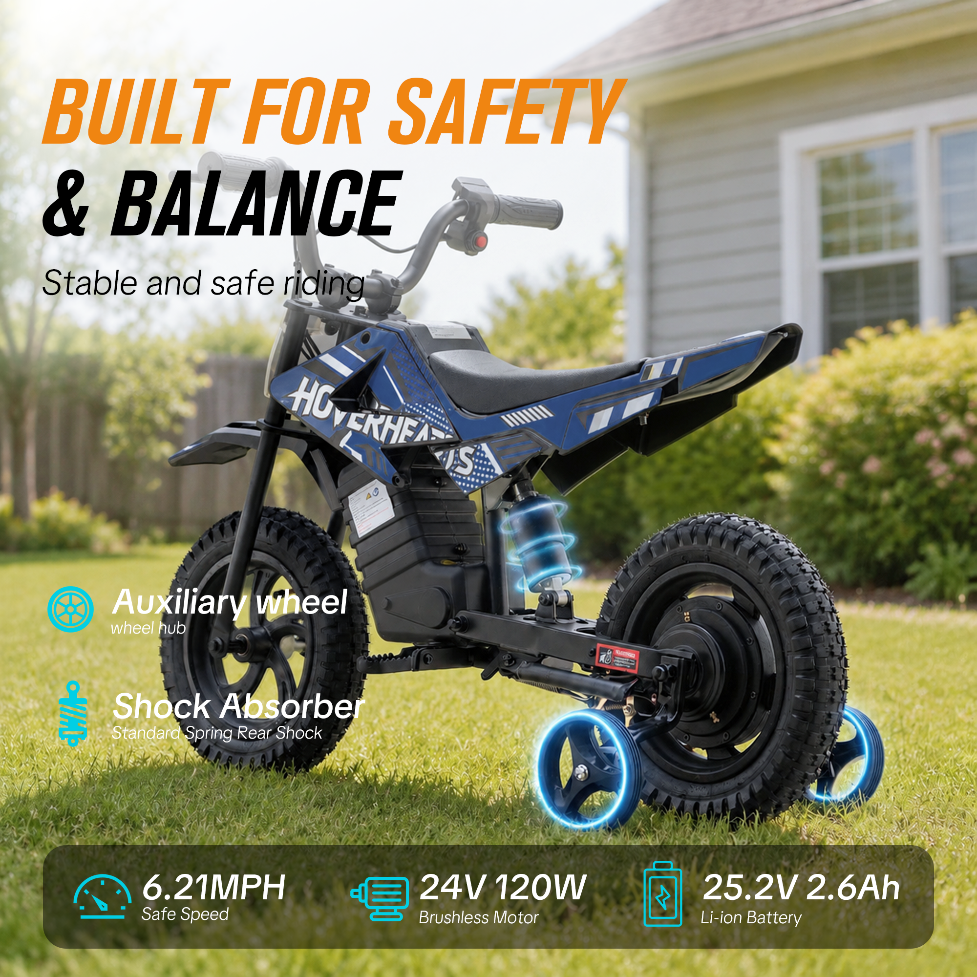HoverHearts DZ006 Kids 2-in-1  Electric Balance Dirt Bike,  with Removable Training Wheels,  6.21 MPH Safe Speed