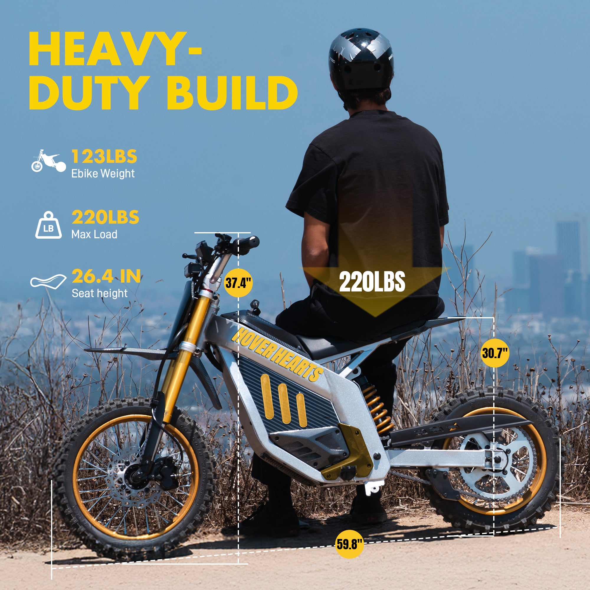 HoverHearts DZ009 Electric Dirt Bike 42MPH 3000W 48V/30AH LFP Electric Motorcycle