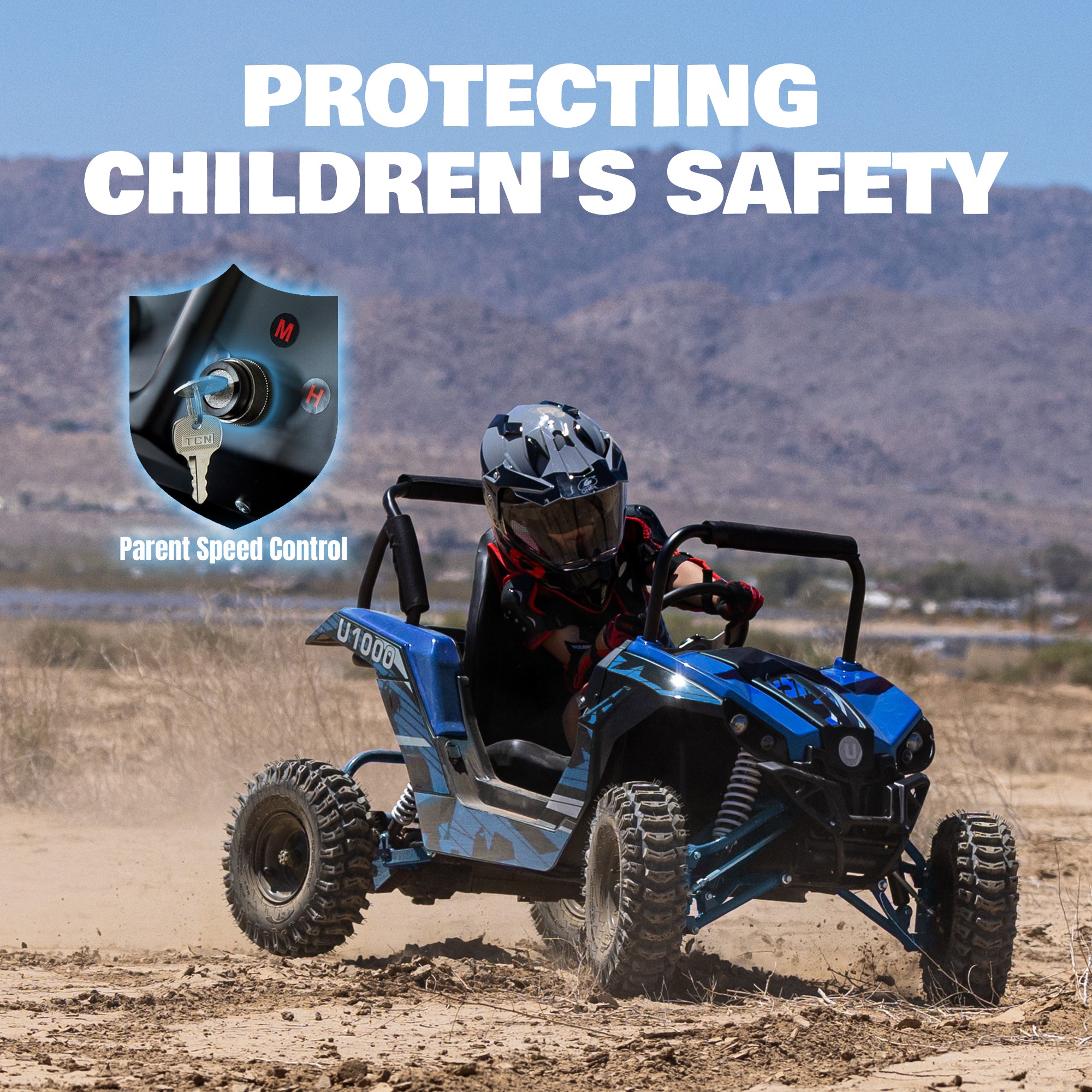 HoverHearts UTV 1000W 48V Battery Go-Kart, X-Large Steel Frame, Off-Road Tire, Full Suspension, Adjustable Speed, Electric 4 Wheeler with Parental Lock
