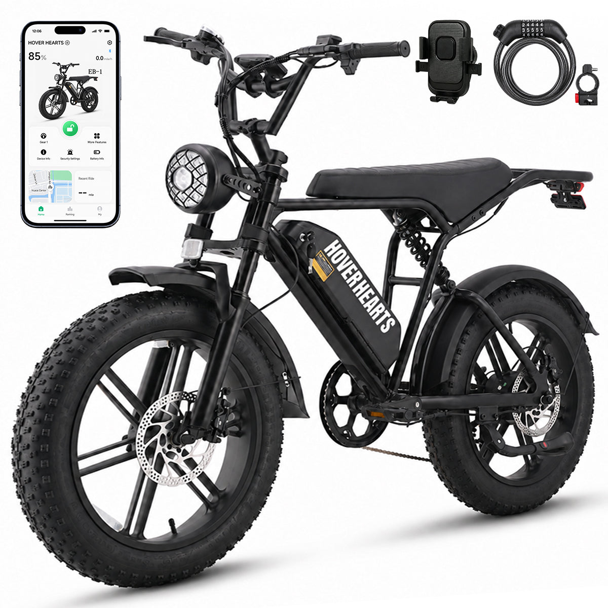 HoverHearts EB-1 Electric Bike 7-Speed Transmission Top Speed 28MPH