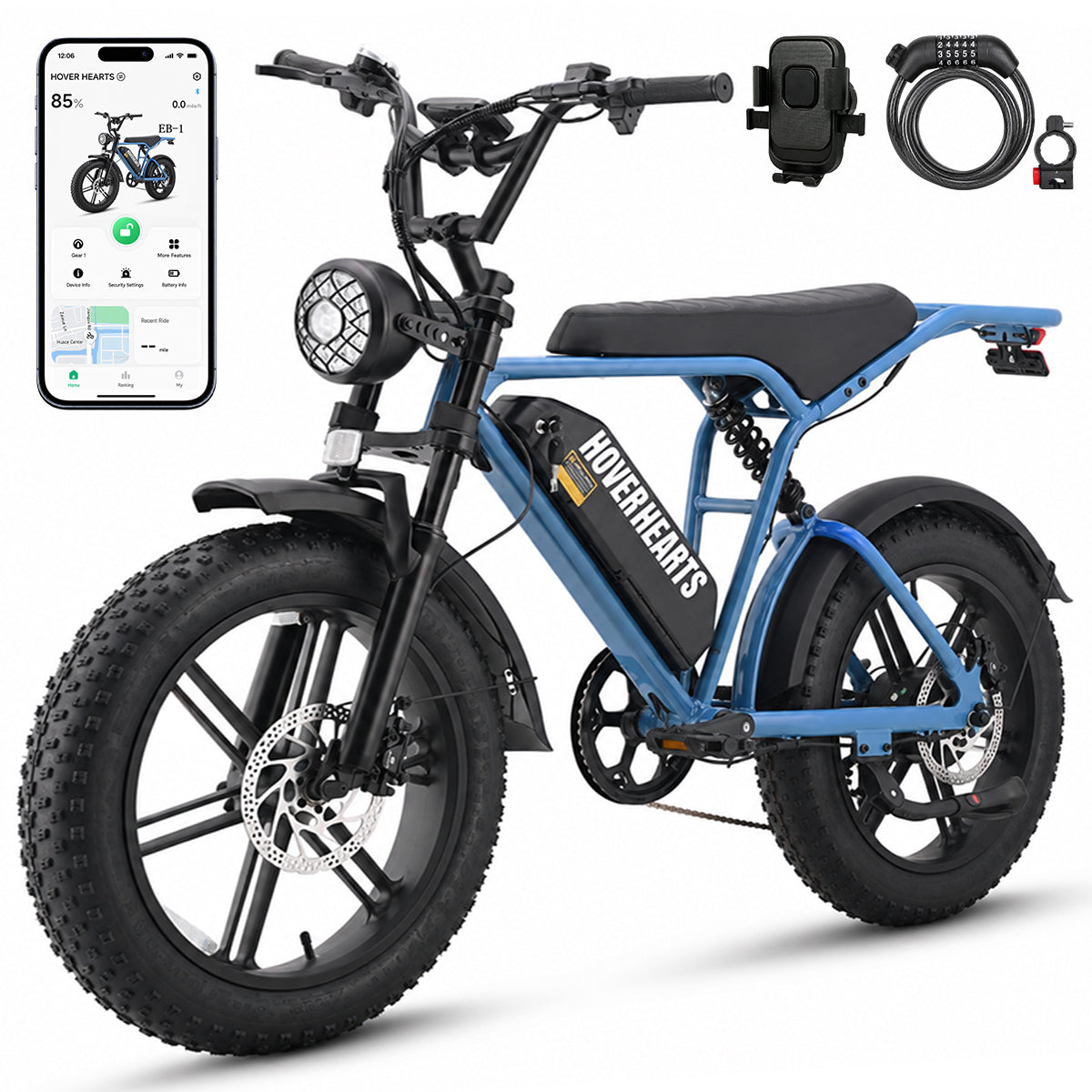 HoverHearts EB-1 Electric Bike 7-Speed Transmission Top Speed 28MPH