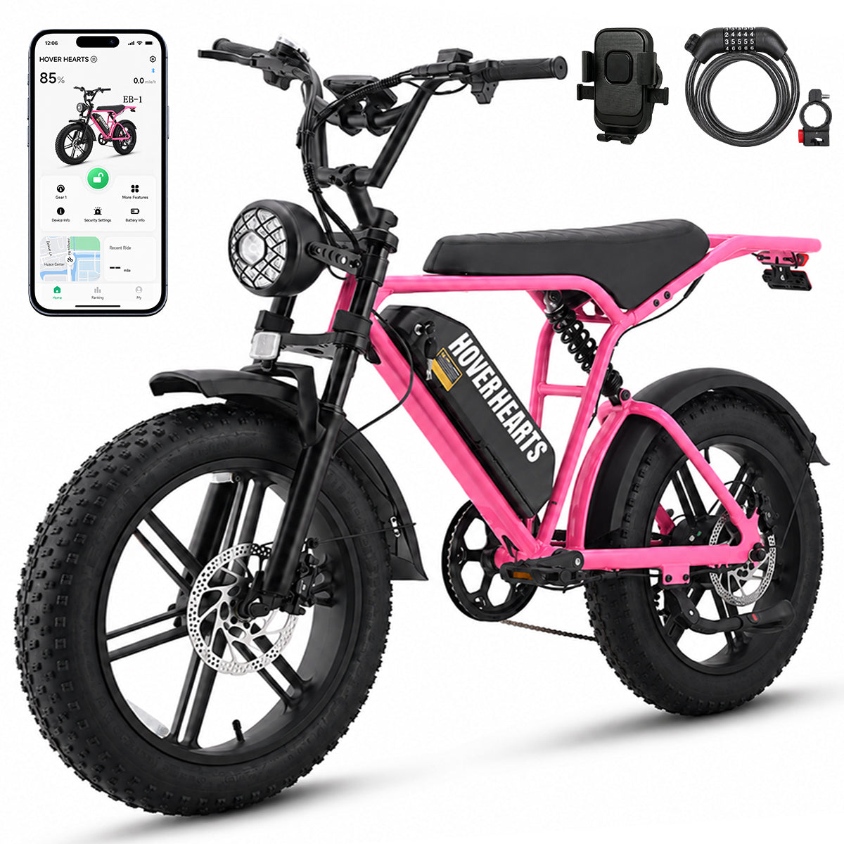 HoverHearts EB-1 Electric Bike 7-Speed Transmission Top Speed 28MPH