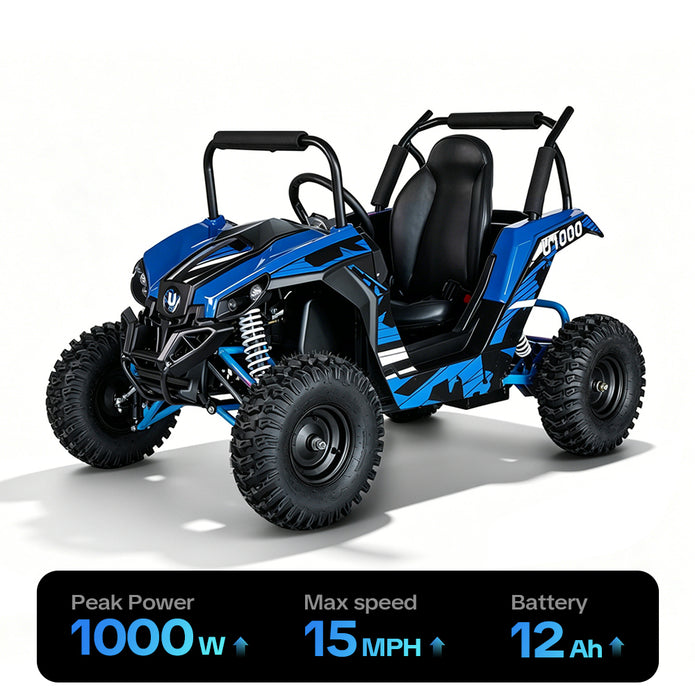 HoverHearts UTV 1000W 48V Battery Go-Kart, X-Large Steel Frame, Off-Road Tire, Full Suspension, Adjustable Speed, Electric 4 Wheeler with Parental Lock