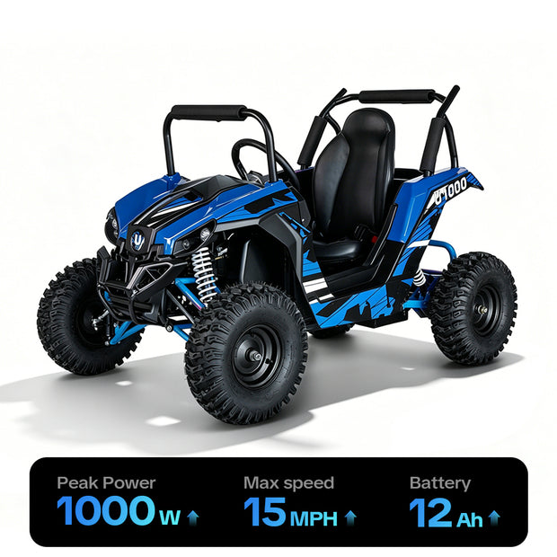 HoverHearts UTV 1000W 48V Battery Go-Kart, X-Large Steel Frame, Off-Road Tire, Full Suspension, Adjustable Speed, Electric 4 Wheeler with Parental Lock