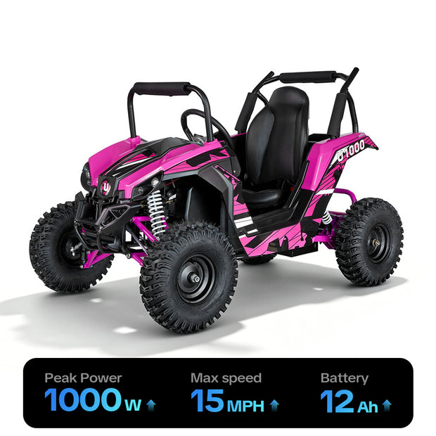 HoverHearts UTV 1000W 48V Battery Go-Kart, X-Large Steel Frame, Off-Road Tire, Full Suspension, Adjustable Speed, Electric 4 Wheeler with Parental Lock