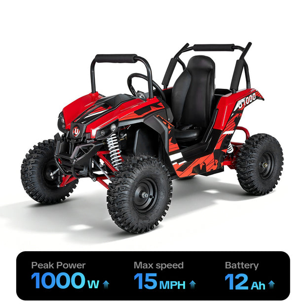 HoverHearts UTV 1000W 48V Battery Go-Kart, X-Large Steel Frame, Off-Road Tire, Full Suspension, Adjustable Speed, Electric 4 Wheeler with Parental Lock