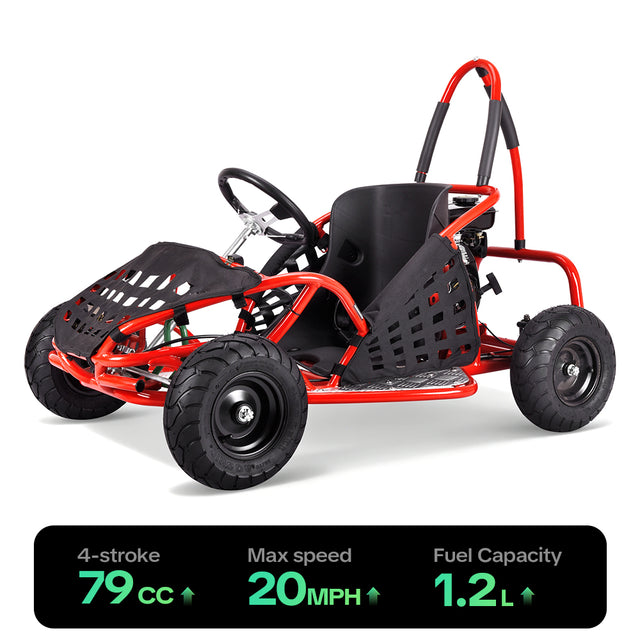 HoverHearts 79cc 1-Seater Gasoline Go-Kart, 4-Stroke 2.5HP, 13" Front and Rear All Terrain Tires
