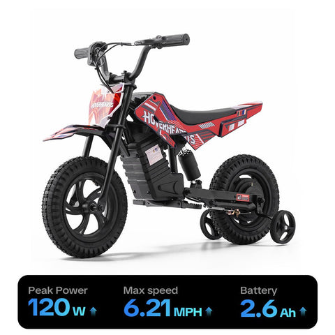 HoverHearts DZ006 Kids 2-in-1 Electric Balance Dirt Bike, with Removable Training Wheels, 6.21 MPH Safe Speed - HoverHearts